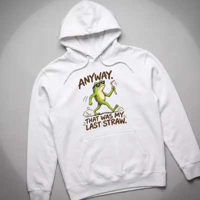 Cool cartoon frog t-shirt featuring humorous text about frustration — printed on a unisex hoodie