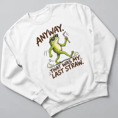 Cool cartoon frog t-shirt featuring humorous text about frustration — printed on a unisex sweatshirt