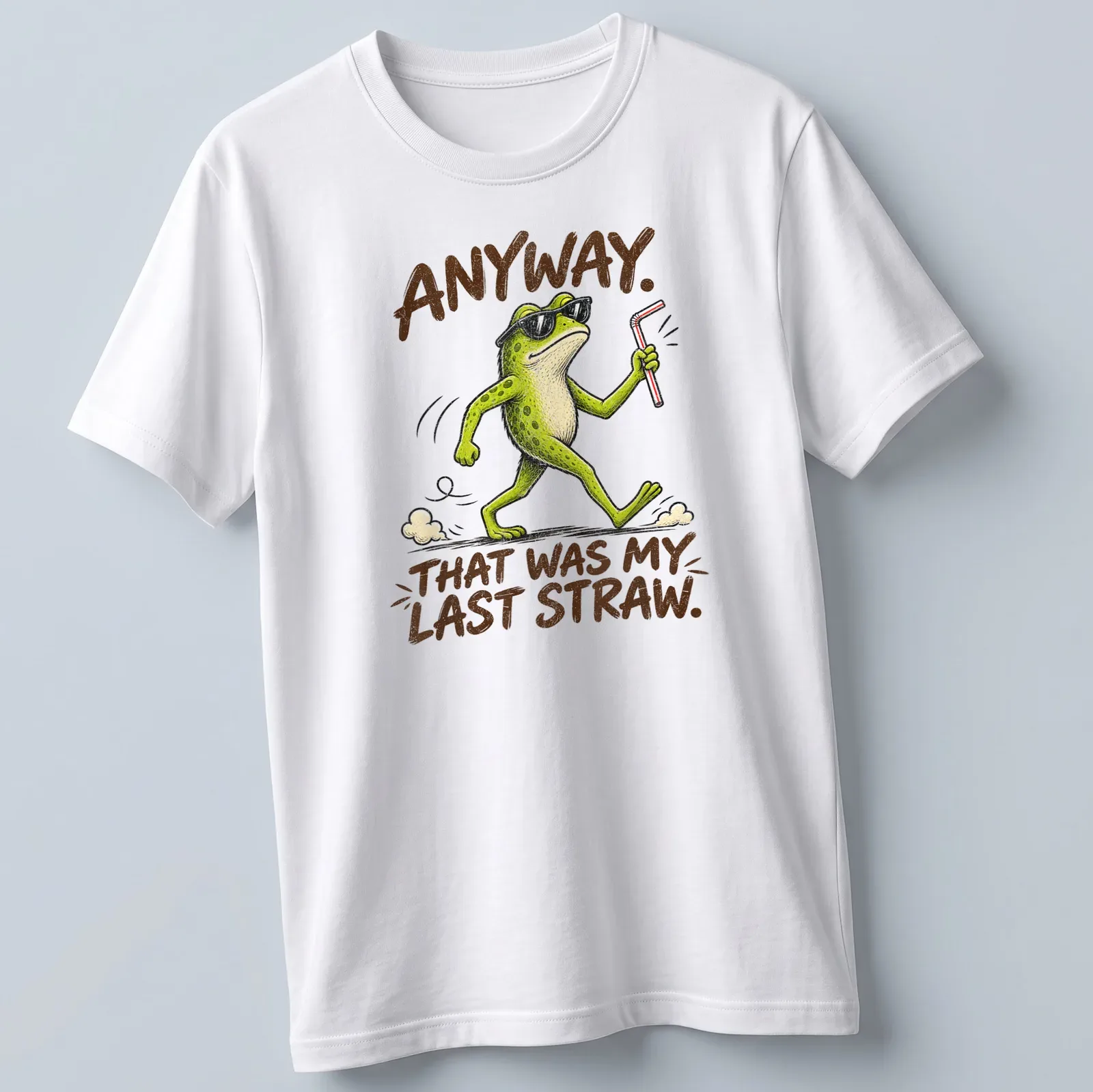 Cool cartoon frog t-shirt featuring humorous text about frustration — printed on a unisex t-shirt