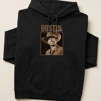 Vintage sepia t-shirt featuring country star Dustin Lynch's name in brown tones — printed on a unisex hoodie