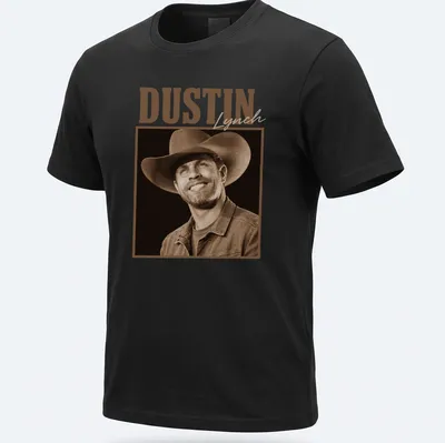 Vintage sepia t-shirt featuring country star Dustin Lynch's name in brown tones