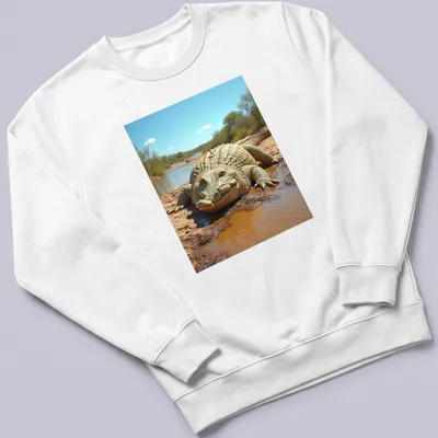 Realistic crocodile illustration with Neon Akron Lubricantes text — printed on a unisex sweatshirt