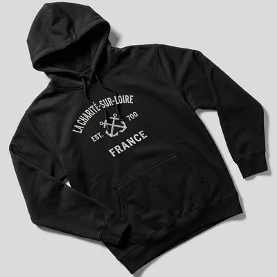 Vintage-style T-shirt with crossed boat anchors and La Charité-Sur-Loire text — printed on a unisex hoodie