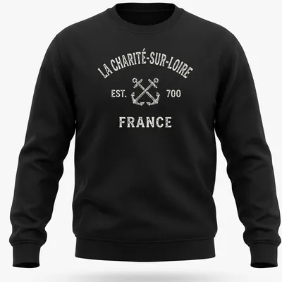 Vintage-style T-shirt with crossed boat anchors and La Charité-Sur-Loire text — printed on a unisex sweatshirt
