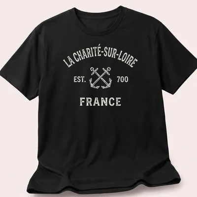 Vintage-style T-shirt with crossed boat anchors and La Charité-Sur-Loire text