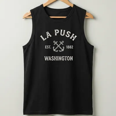 Vintage distressed T-shirt featuring crossed boat anchors and La Push text — printed on a tank top