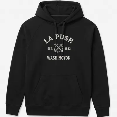 Vintage distressed T-shirt featuring crossed boat anchors and La Push text — printed on a unisex hoodie