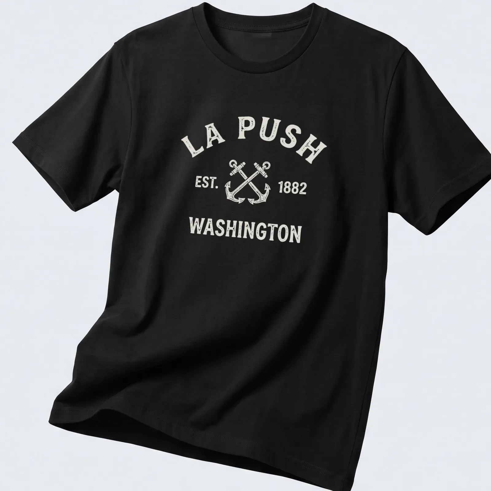 Vintage distressed T-shirt featuring crossed boat anchors and La Push text — printed on a unisex t-shirt