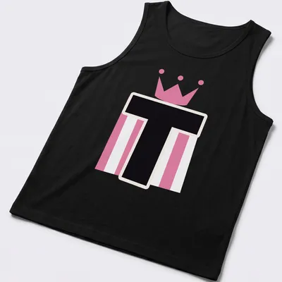 Playful t-shirt featuring a crown on the letter T in pink, black, and white. — printed on a tank top