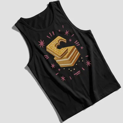 Illustrative Custard Cream Biscuit t-shirt with a heart-shaped bite and vibrant colors — printed on a tank top