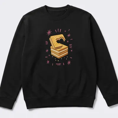 Illustrative Custard Cream Biscuit t-shirt with a heart-shaped bite and vibrant colors — printed on a unisex sweatshirt