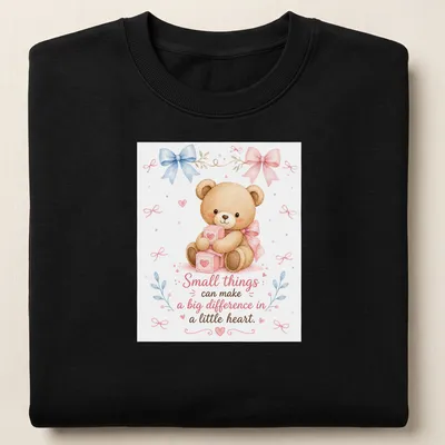 Watercolor graphic of a cute teddy bear with gifts and bows, featuring heartfelt text. — printed on a unisex sweatshirt