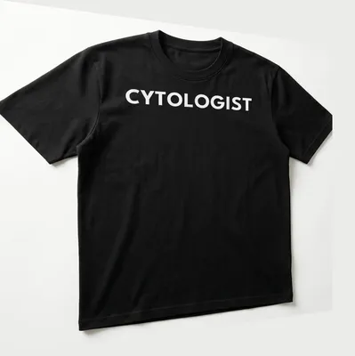 Minimalist typography t-shirt featuring the word Cytologist in white. — printed on a unisex t-shirt (angled view)