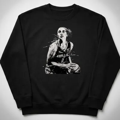 Black and white watercolor print of basketball player Paige Bueckers in action — printed on a unisex sweatshirt