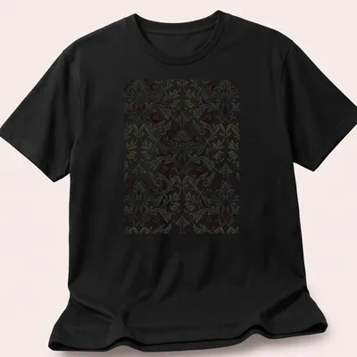 Ornate dark gothic rose damask pattern in red, black, green, and cream