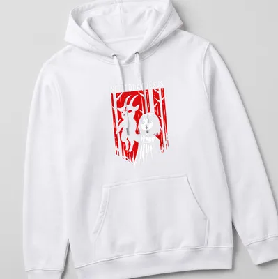 Horror-themed t-shirt featuring a girl holding a goat and the text 'Not Today Jesus' in bold font — printed on a unisex hoodie