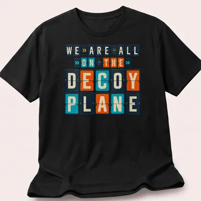 Retro T-shirt with humorous decoy plane illustration and quote