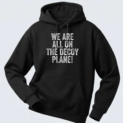 Distressed graphic featuring a decoy plane and playful text. — printed on a unisex hoodie