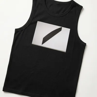Minimalist design with a black diagonal shape and white background. — printed on a tank top