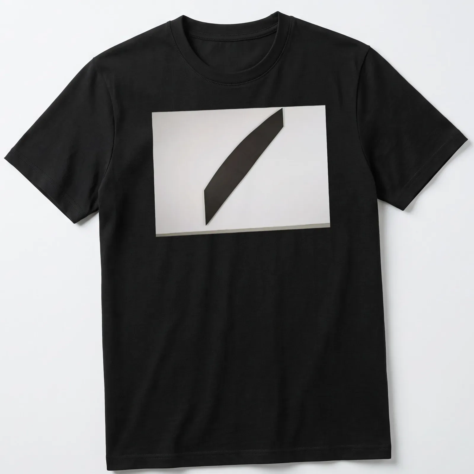 Minimalist design with a black diagonal shape and white background. — printed on a unisex t-shirt