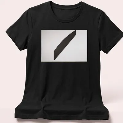 Minimalist design with a black diagonal shape and white background. — printed on a women's shirt
