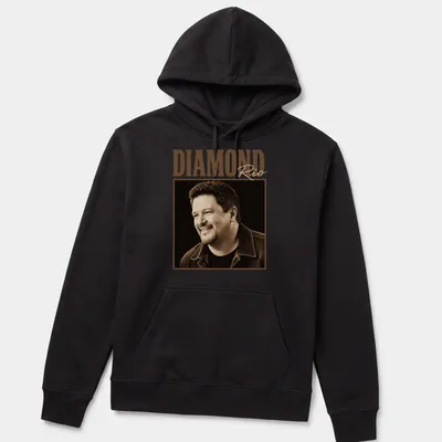 Vintage style Diamond Rio t-shirt featuring retro printed text — printed on a unisex hoodie