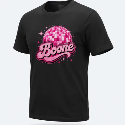 Vintage T-shirt featuring a disco ball and the name Boone in bold lettering