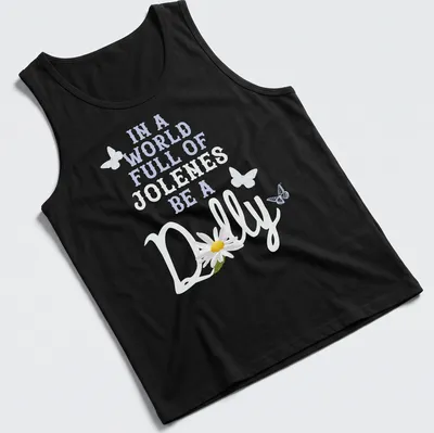 Whimsical design with a daisy and butterflies alongside uplifting text — printed on a tank top