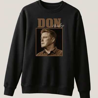 Vintage sepia Don Henley t-shirt with bold lettering in brown and beige — printed on a unisex sweatshirt