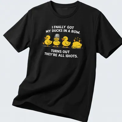 Cartoon ducks humorously illustrated, with text about getting ducks in a row.
