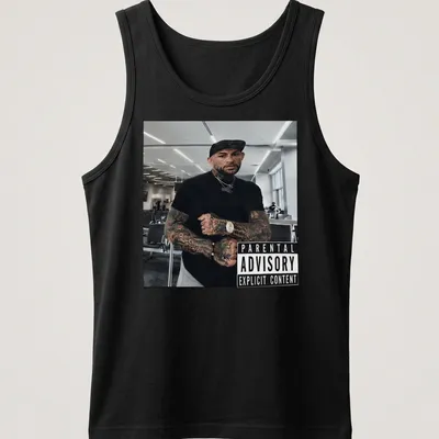 Parental Advisory Explicit Content T-shirt featuring Dustin Poirier in bold typography — printed on a tank top