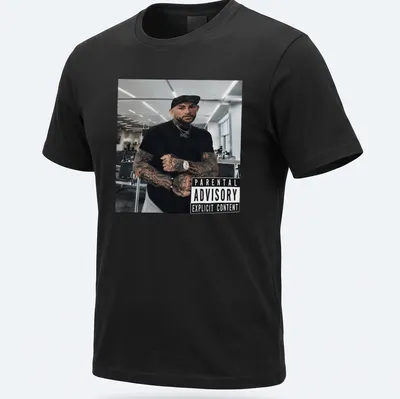 Parental Advisory Explicit Content T-shirt featuring Dustin Poirier in bold typography