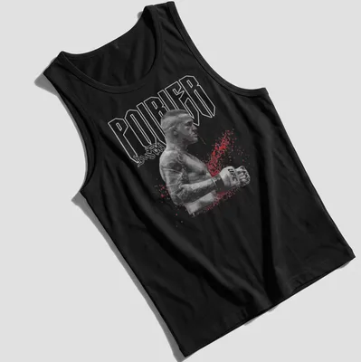 Grunge style Dustin Poirier MMA shirt featuring bold text and intense graphics. — printed on a tank top