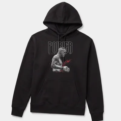Grunge style Dustin Poirier MMA shirt featuring bold text and intense graphics. — printed on a unisex hoodie