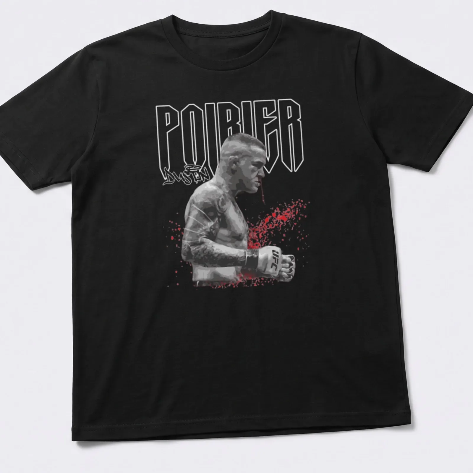 Grunge style Dustin Poirier MMA shirt featuring bold text and intense graphics. — printed on a unisex t-shirt