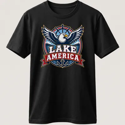 Vintage emblem t-shirt featuring an eagle and the text Lake America