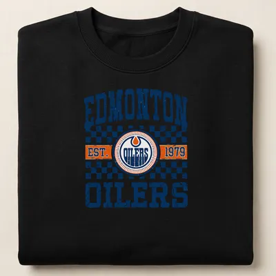 Edmonton Oilers established 1979 t-shirt in retro distressed style — printed on a unisex sweatshirt
