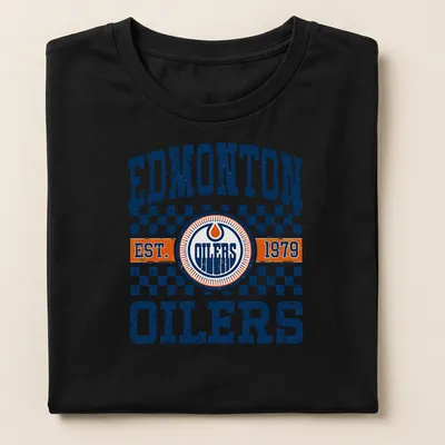 Edmonton Oilers established 1979 t-shirt in retro distressed style — printed on a women's shirt