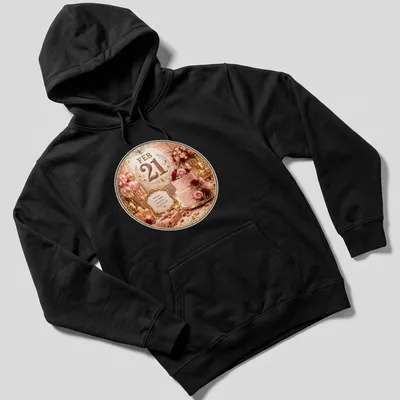 Luxurious T-shirt with a birthday cake, flowers, and balloons, celebrating personal milestones. — printed on a unisex hoodie
