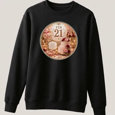 Luxurious T-shirt with a birthday cake, flowers, and balloons, celebrating personal milestones. — printed on a unisex sweatshirt