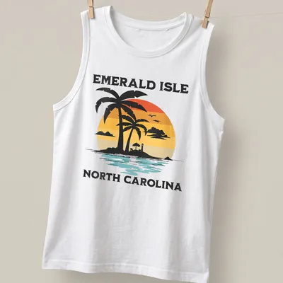 Illustration of lush green hills and sparkling waters representing Ireland — printed on a tank top