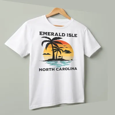 Illustration of lush green hills and sparkling waters representing Ireland — printed on a unisex t-shirt (angled view)