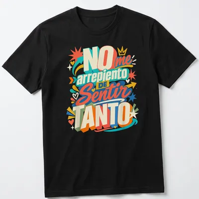 Colorful modern typography design on an Emotional Latina theme t-shirt