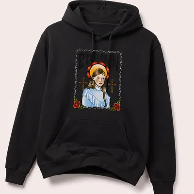 Illustrative design featuring Ethel Cain surrounded by roses in colorful detail — printed on a unisex hoodie