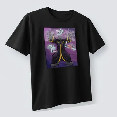 Cartoon Evoker casting spells with colorful details on — printed on a unisex t-shirt (angled view)