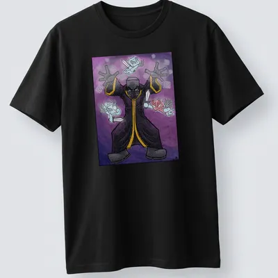 Cartoon Evoker casting spells with colorful details on t-shirt