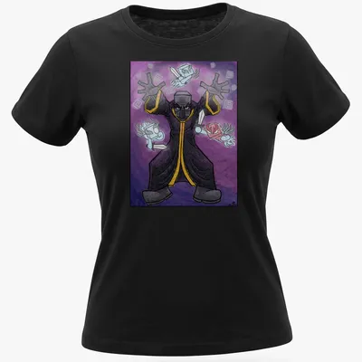Cartoon Evoker casting spells with colorful details on — printed on a women's shirt