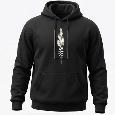 Minimalist cyanotype print of fern botanical in cyan and white — printed on a unisex hoodie