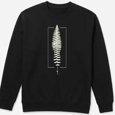 Minimalist cyanotype print of fern botanical in cyan and white — printed on a unisex sweatshirt