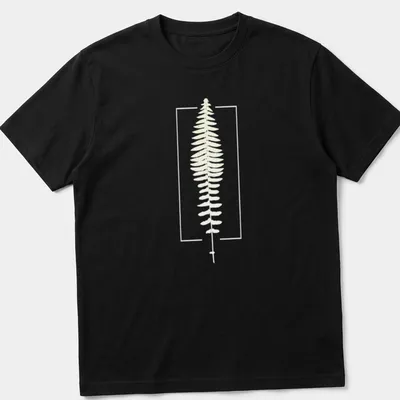 Minimalist cyanotype print of fern botanical in cyan and white
